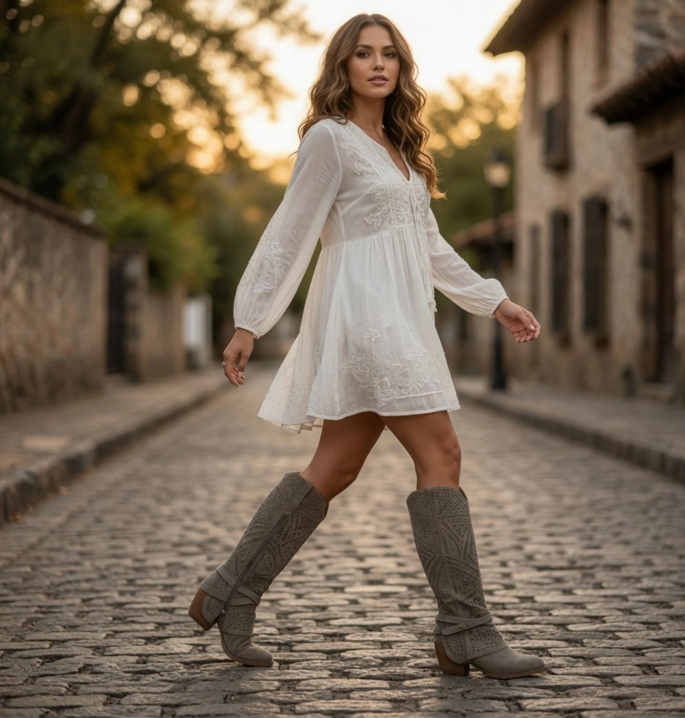 Very G Untitled Grey Faux Suede Laser-Cut Knee High Boot Women's Size 6 NIB